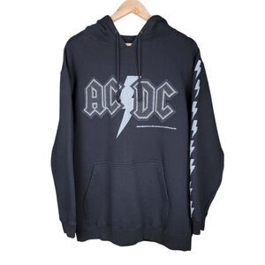 Vintage ACDC Hoodie Men's L Aces & Eights Y2K Pullover Sleeve Graphic Grunge